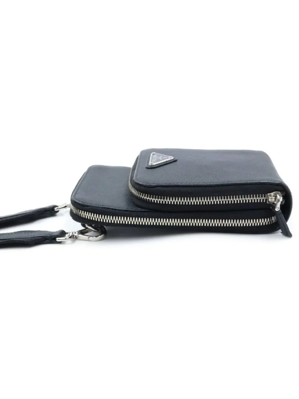 Prada Triangle Logo Saffiano Leather Shoulder Bag Phone Case Pouch Black
